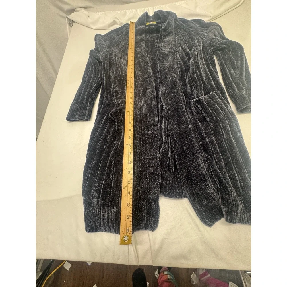 Gianni Bini Gray‎ Chenille Ribbed Open Front Longline Cardigan Sweater Small
